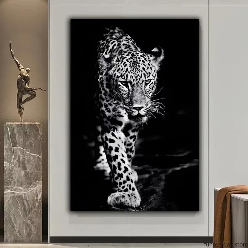 Toile léopard noir et blanc design premium sans cadre AEFOUU