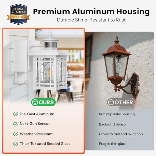 Image of Gleamz White Outdoor Porch Light with Outlet, 2-Pack Aluminum Front Door Motion Sensor Light, Waterproof Outside Garage Lights for House. Modern Dusk to Dawn Front Porch Lights for Patio, E26 Socket