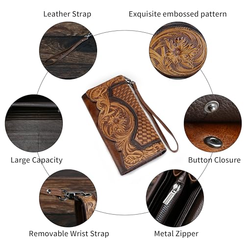 Women's Wallet Genuine Leather Snap Wallets Vintage Purse Organizer Clutch Bag with Wristlet4