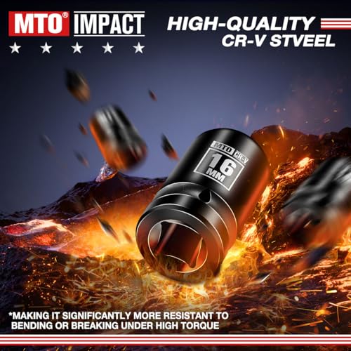 Image of MTO 1 /2 inch Drive 16mm Shallow Impact Socket, 6-Point Metric Socket for Automotive Maintaince, CR-V Steel Meets ANSI Standards