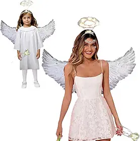 Fantasia Asa Anjo + Tiara Carnaval Festa Halloween Cosplay