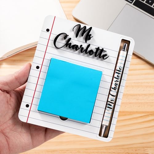 BYFDIY Custom Sticky Note Holder for Teacher - Wooden Personalized Name Pads Holder With Pens, Notepad - Appreciation Back to School Gift - 4 Styles