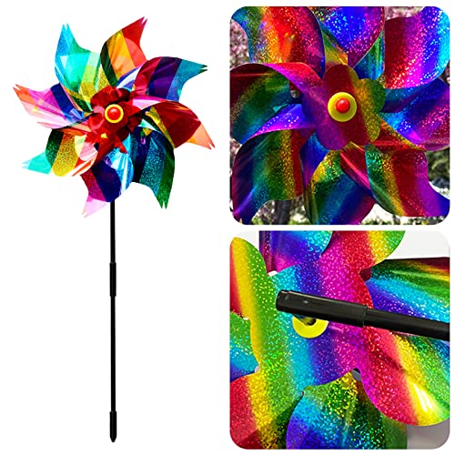 FORYNXHWIN 2 pezzi Mulino a Vento Riflettente per Mulino a Vento Colorato, Repellente per Uccelli Girandole, Girandole Flash per la Decorazione e la Protezione del Giardino All'Aperto - Image 4