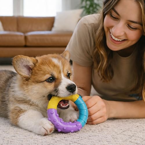 Image of Grow-with-Me Ring Dog Chew Toy, Durable Rubber, 3 Texture Zones, Teething Puppies & Small Dogs, 4.7 inch