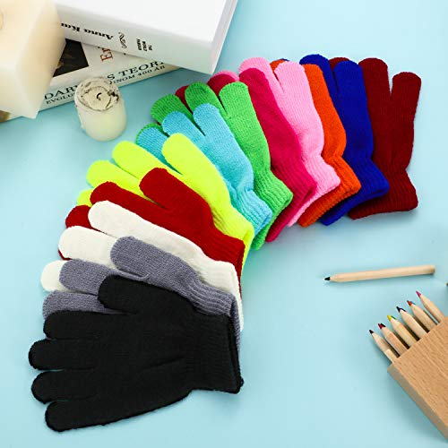 SATINIOR 24 Pairs Winter Magic Knit Gloves Full Finger Knitted Gloves for Kids Boys Girls (Multicolor)4