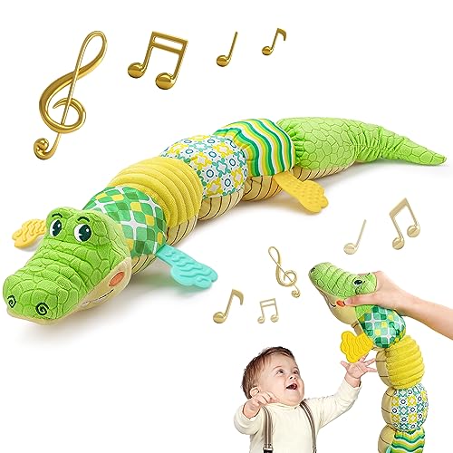 Image of Sumobaby Baby Toys Musical Crocodile, Stuffed Animal Activity Soft Toys with Teether,Multi-Sensory Crinkle, Rattle and Textures, for Tummy Time Baby Toys 0 to 12 Months Boys, Girls, Alligator (Green)
