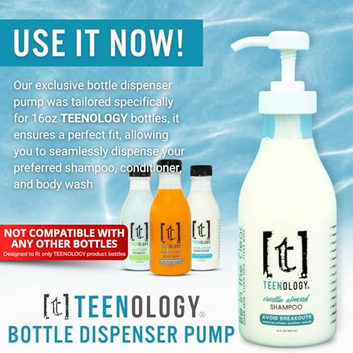 Pump for TEENOLOGY 16 oz. Bottles, 2-Pack – White, Only Compatible with TEENOLOGY Shampoo, Conditioner, and Body Wash, Reusable and Durable, Easy Dispensing for Teenology 16 oz. Bottles2