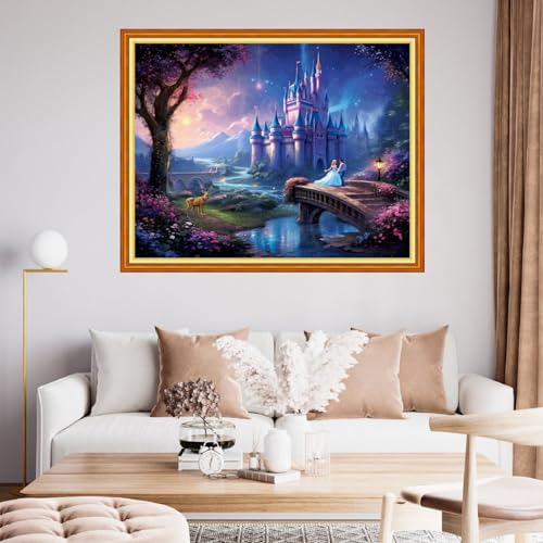 Image of Findvoor Stamped Cross Stitch Kits for Beginner Embroidery Kits for Beginners Adults DIY 11CT Cross Stitch Patterns Needlepoint Kits Crossstitching Kits-Fairy Tale Castle 16x20 inch