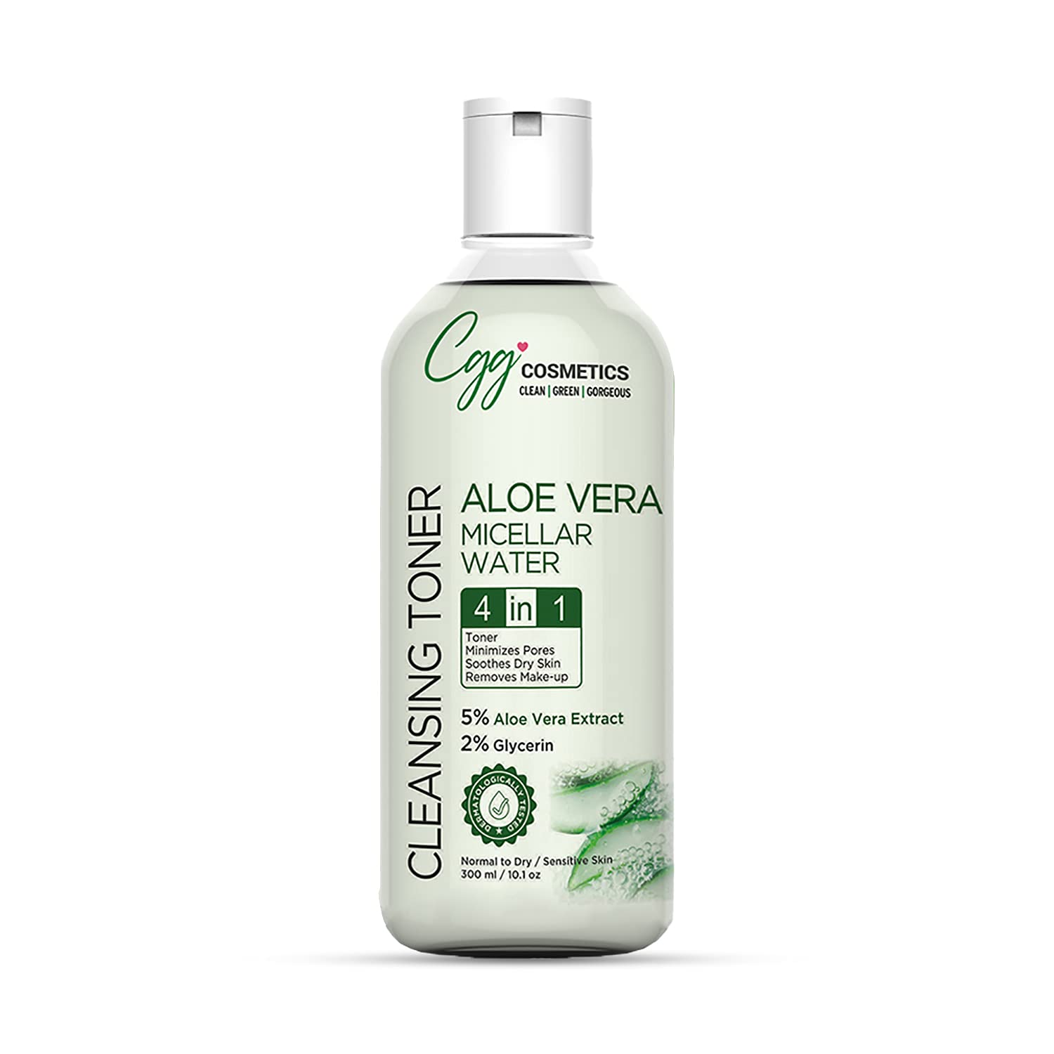 CGG Cosmetics Aloe Vera Micellar Water| 4 in 1|Toner|Removes Makeup| Minimizes Pores| Soothes Dry Skin| with Pure Aloe Vera for All Skin Types. Vegan & Fragrance Free - 300ml