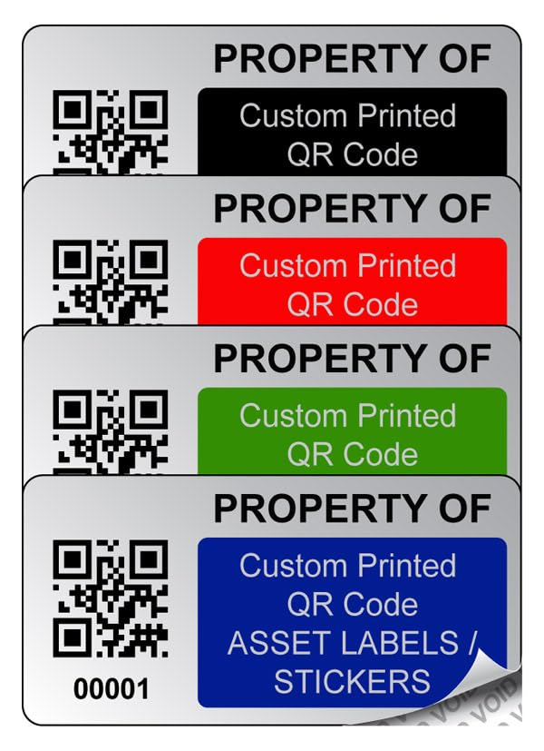 1000 Personalised Custom QR Code Security Asset Inventory Labels - 50mm x 25mm Permanent Silver Void Polyester Labels - Simply Choose a Colour, Add Info and Identify Numbers Required (P/NO. CSQRAL5)