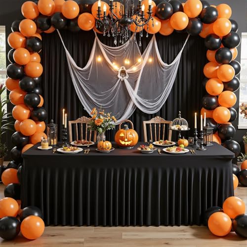 Jupe de table rectangle plissée noire cachant les pieds de table pour buffet de mariage - 7