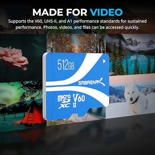 Image of SABRENT Rocket V60 microSDXC Memory Card | 512GB, V60 Specification, 8K Video, A1, UHS-II Compatible (SD-MT60-512GB)