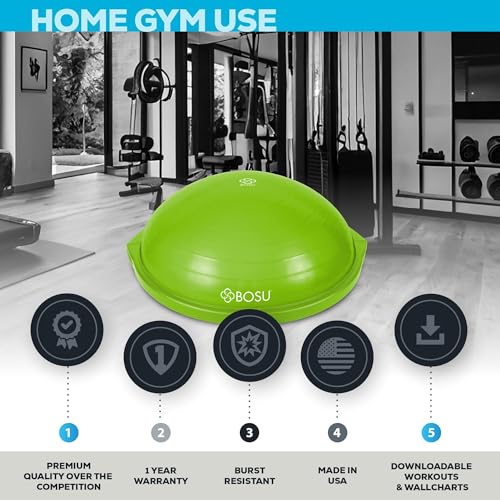 Image of Bosu Balance Ball Exercise Trainer, Home Gym Equipment w /Guided Workouts & Pump, 26 inch Inflatable Fitness Platform for Strength Training, Standing, Balancing, and Core Workout