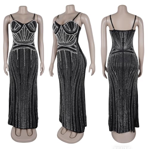 Image of PORRCEY Women's Sexy Rhinestone Mesh See Through Party Night Prom Dress
