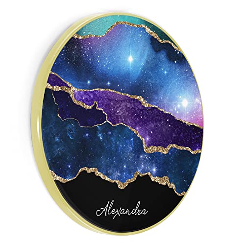 Image of Personalised Wireless Charger For Qi Enabled Phones, Blue Universe Star Marble with Gold Edge with Name,