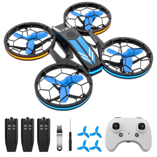 T20 Mini Drohne für Kinder,TEEROK RC Quadrocopter mit 3 Akkus, Höhenhaltung, Kopflos Modus, 3D Flip und 3 Geschwindigkeitsmodi Drone, ferngesteuertes flugzeug Spielzeug für Anfänger, Blau