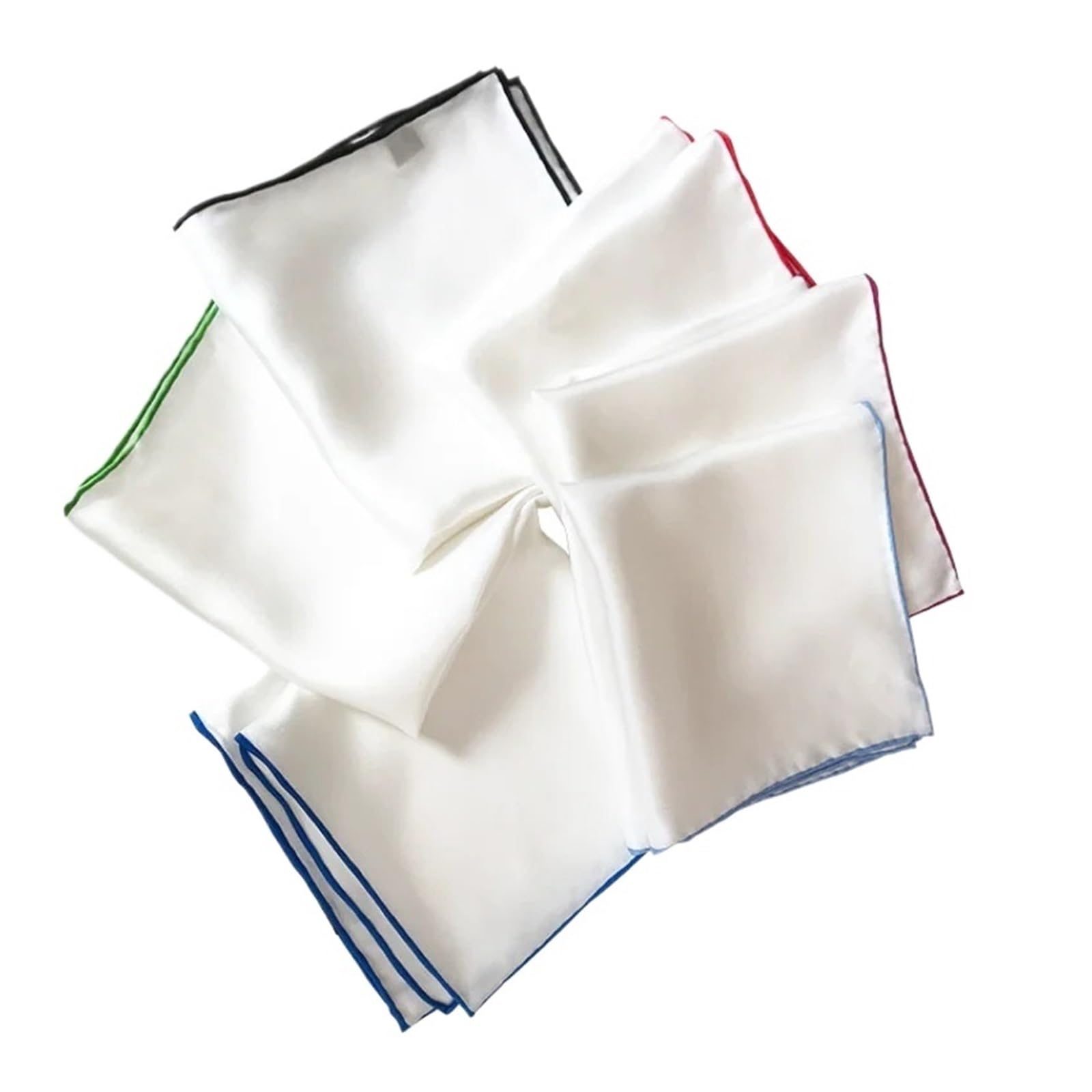 stofftaschentücher herren Weiße Taschentücher aus Seide, 34 cm | Einstecktücher mit handgerolltem Saum for Herren, SCHWARZ, ROT, GRÜN, buntes Kantenband