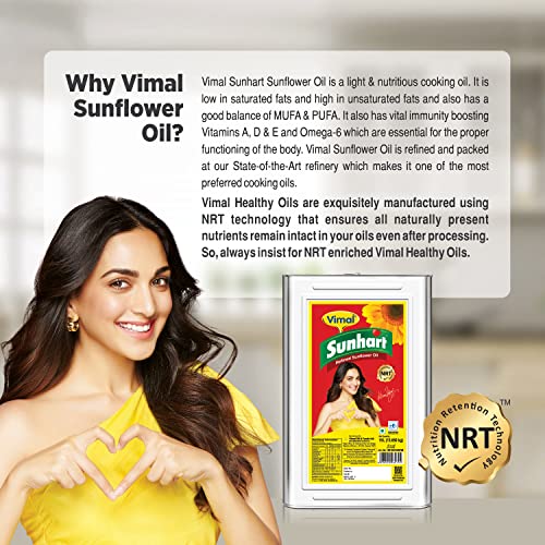 Image of Vimal Sunhart Sunflower Oil: Refined for Optimal Nutrition | Healthy Cooking Oil for All Your Culinary Needs | 15L