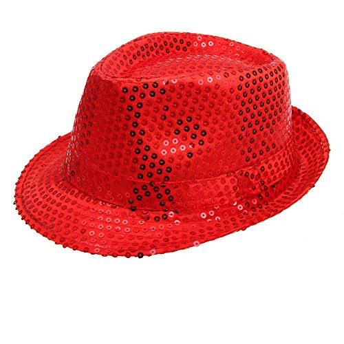 Generisch Hat Stage Dance Performances Hat Show Hat RD Lentejuelas Béisbol Gorras, rojo, talla única