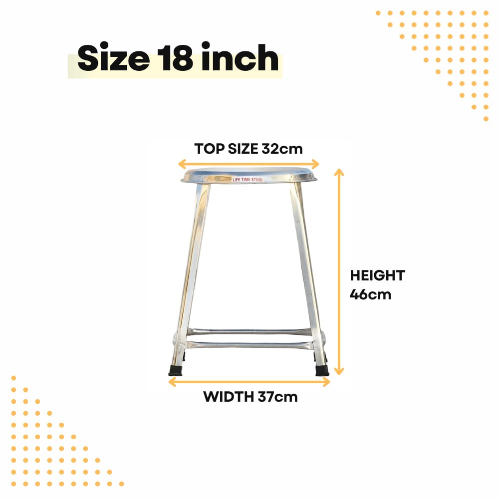 Lifetime Stools Stainless Steel Stool for Sitting, Round Shape - Home,Doctor,Medical/Salon/Warehouse/Garage/Outdoor/Bathroom/Multipurpose SS Stool (Pack of 4, 18 Inches) 2