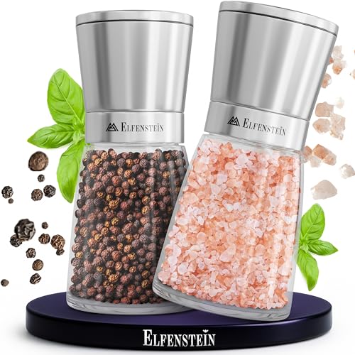ELFENSTEIN Edelstahl Salz und Pfeffermühle Set mit Keramikmahlwerk - stufenlos einstellbar - Pfeffer und Salzmühle für grobes Salz - Gewürzmühle