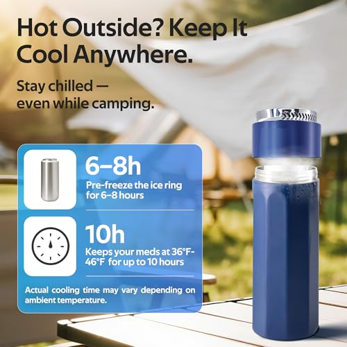Image of Insulin Cooler Travel Case for 4 Pens,Medication Cooler for Travel with Temp Display&Ice Packs,Diabetic Insulin Case with Portable Cup Sleeves,Supports Mobile Power Cooling,TSA Approved(Blue)