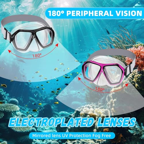 Fabbay 2 Pcs Adult Swimming Goggles with Nose Cover Diving Mask Elastic Strap Anti Fog Swim Snorkel Masks Wide View for Adult Men Women Summer Diving Snorkeling Swimming(Black, Hot Pink) - Thumbnail 6