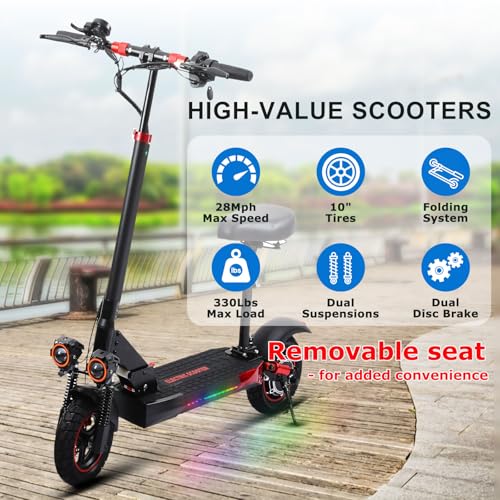Image of Electric Scooter Adults with Seat 1600W /1200W - 30-37 Miles & 28 /31 /34MPH Fast E-Scooter,Dual Brake Full Suspension,All-Terrain Offroad Electric Scooters Foldable for Commuting