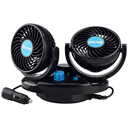 Welltop 12V Electric Car Fan 360° Rotatable Dual Head Car Auto Cooling Air