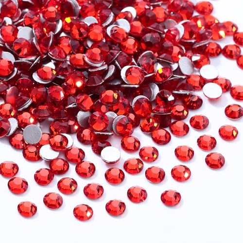 Image of Light Siam Flatback Rhinestones, Glass Rhinestones for Nail Art and Craft, Glue Fix, Loose Crystal Gemstones(Red, SS8, 1440pcs, 2.3-2.5mm)