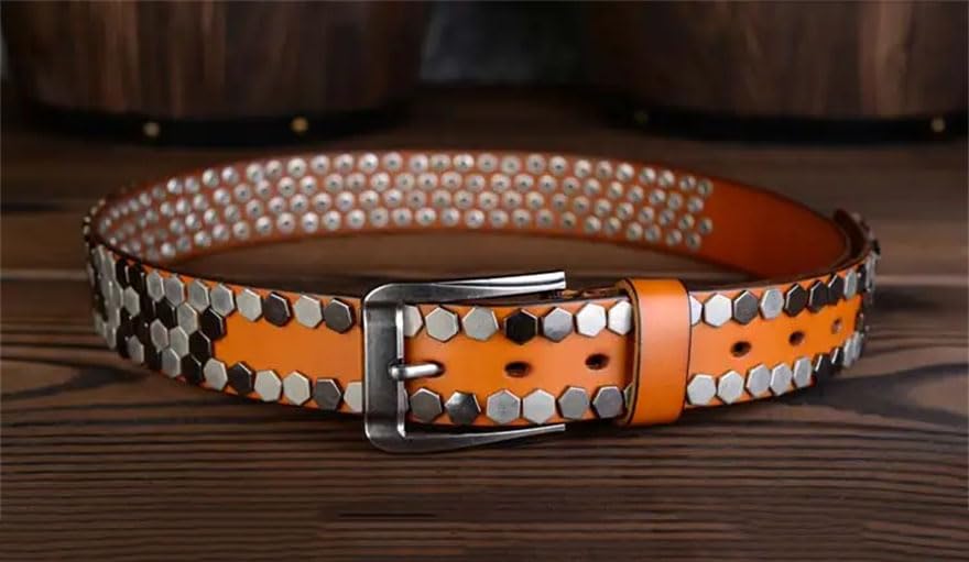 Men 3.8cm Rock Punk Belts Geometry Pattern Rivet Studded Belts Leather Hip Pop Jeans Decorative Belt3