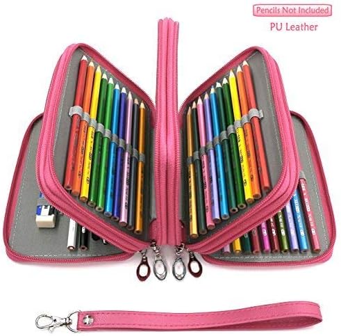 72 Slots Pencil Case - PU Leather Handy Multi-Layer Large Zipper Pen Bag with Handle Strap for Colored/Watercolor Pencil Box