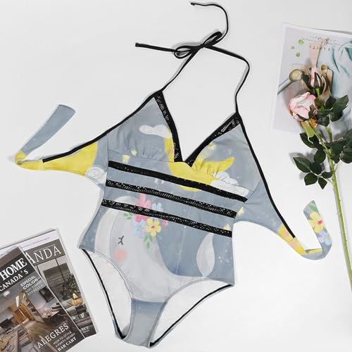 Monokini une pièce motif mignonne baleine avec tissu extensible