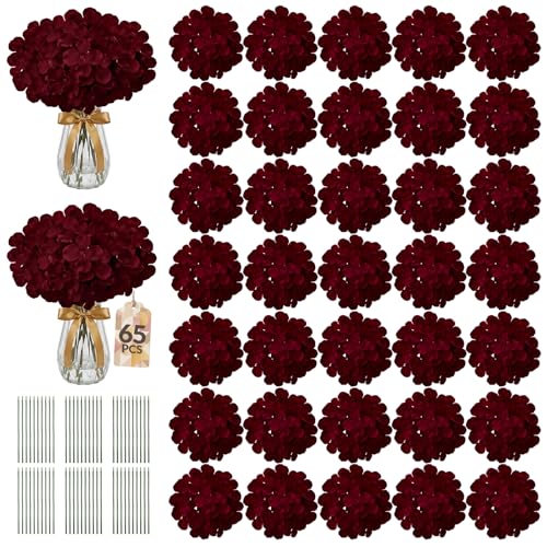 Eccelso 65PCS Hydrangea Artificial Flowers with Stronger Bendable Stems Premium Silk Faux Hydrangea Flowers Bulk for DIY Wedding Arches Baby Showers & Large Event Decor(Burgundy)