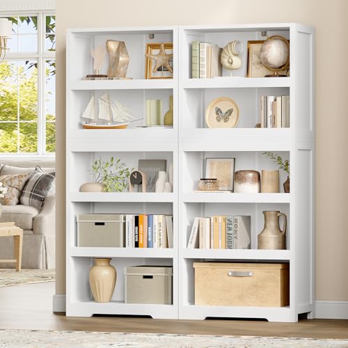Image of TEENFON 64.2 inch Bookcase, 5-Tier Open Bookshelves and Bookshelf, Freestanding Display Storage Shelves with Storage Cabinet for Bedroom, Living Room and Office
