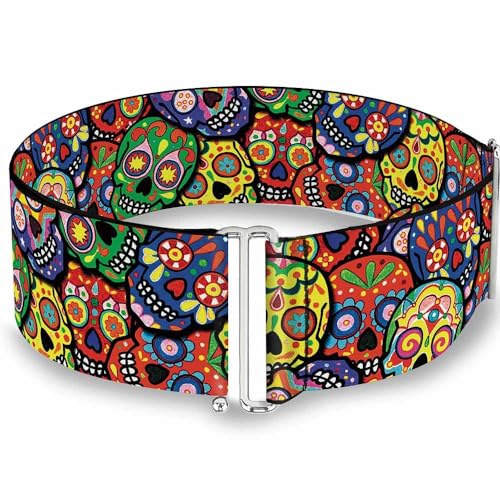 Buckle-Down Women's Cinch Belt Colorful Calaveras Stacked 23 to 42 Inch, Multicolor