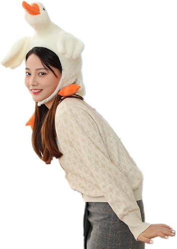 Miniatura 6 de Sombrero de peluche unisex para adultos, niños, encantador, grande, blanco, ganso, divertido, para cosplay, fiesta, foto