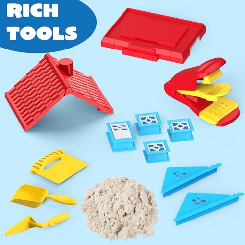 Sand Play Set, 1.7lbs Moldable Self-Sticking Play Sand for Kids, Sensory Building Toy Set for Kids Age 3+, Birthday Gift Idea (Blue)