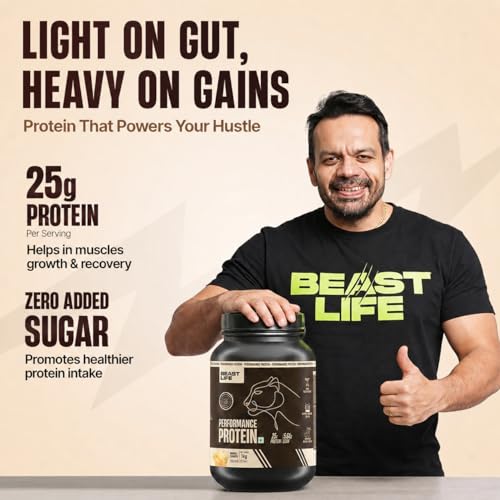 Image of BeastLife Performance Yeast Protein Powder | 25g Protein | Mango |NABL Lab Certified | High Absorption for Muscle Growth |Smooth & Light, Easy to Digest with Ultrasorb Tech|5.64g BCAA | Best For Gut | Beta Glucan | Improves Immune Function | 1 Kg