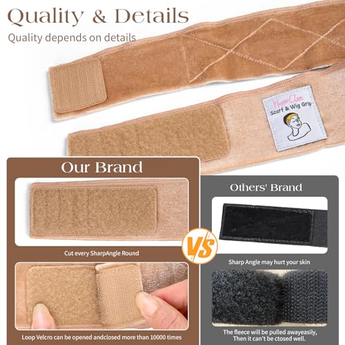 HappClan Wig Grip Band - Velvet Wig Grips, Adjustable Headband Stay Put No Slip Edge Saver, 2 Pack +4 Caps for Women (Beige) — view 3