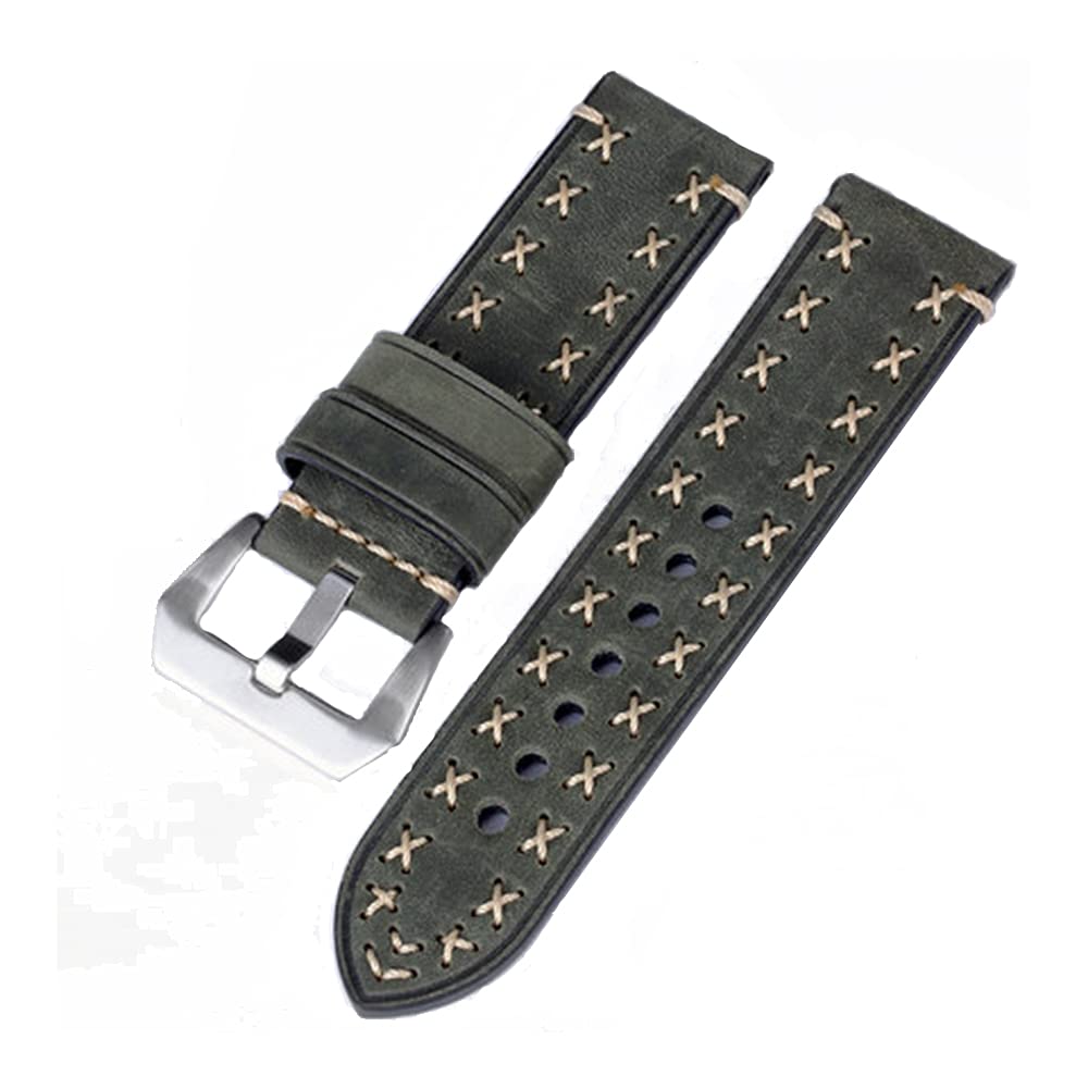 Cowhide soft watch Band, Handmade vintage watches strap, Stainless Steel Buckle, Softs and comfortable, Quick Release, Waterproof bottom leather, For Men's 26mm,Green
