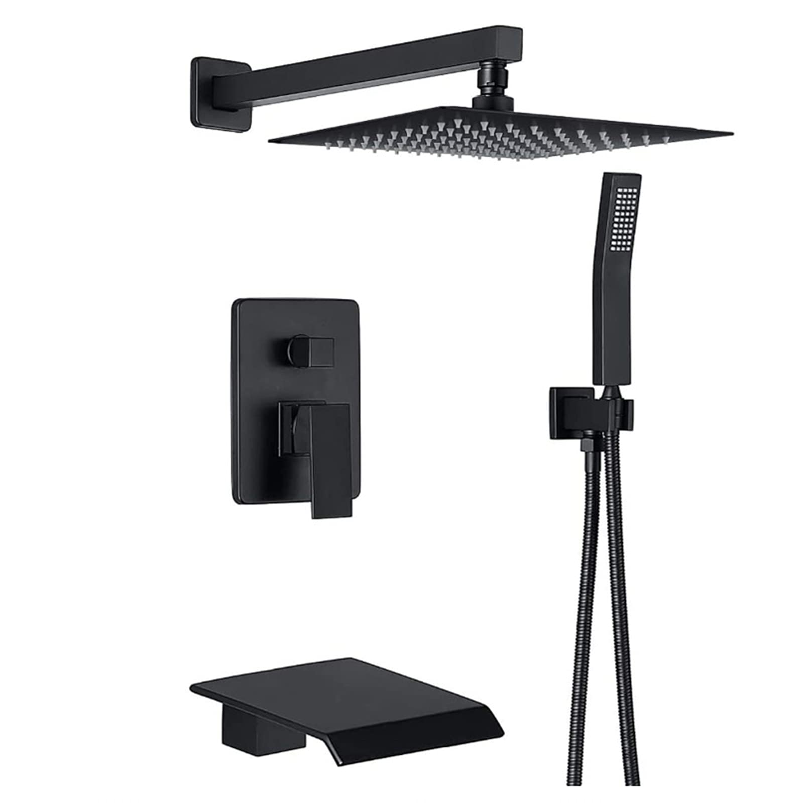 SWENEEN Handheld Showershower System With Tub Spout,Complete Bathtub Shower Faucet Set,8 Inch Rain Shower Head With Hand Shower And Pressure Shower Faucet Set,Black,Black