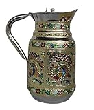 Indian Fine Stainless Steel water Pitcher, Meenakari decorative Jug, Table ware, Drink ware Home Kitchen Water Storage Vessel - 1.5 liter Capacity (Peacock)