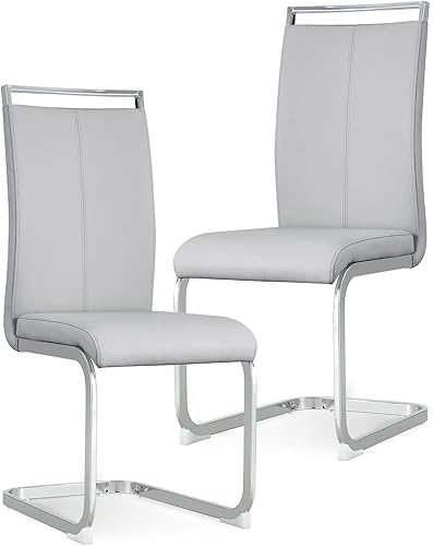 Miniatura 39 de Baysitone Juego de 4 sillas de comedor modernas, sillas laterales para cocina, con respaldo alto acolchado de piel sintética, para habitación, Gris