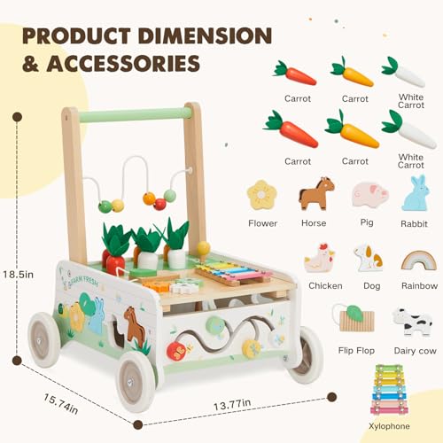 Frogprin WG2310028 Wooden Baby Walker, Baby Push Walker, Adjustable Speed Baby Walker With Wheel thumb #6