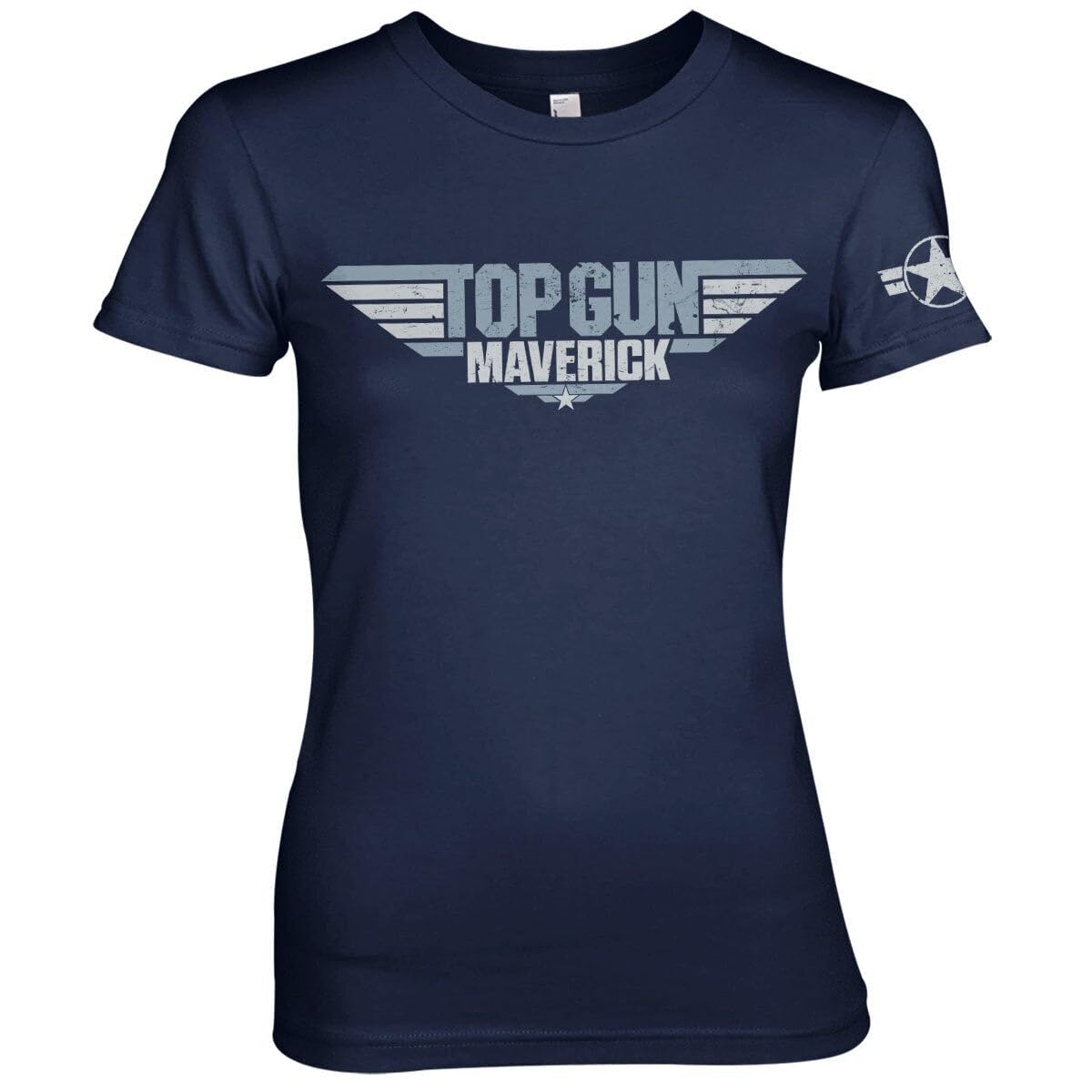 Top Gun: Maverick Officially Licensed Distressed Logo Women T-Shirt (Navy), Medium