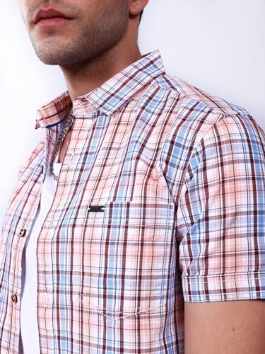 Image of The Indian Garage Co Men Slim Fit Checkered Half Sleeves Cutaway Collar Casual Shirt