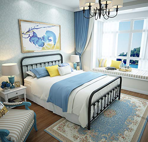 Nachtimoor Queen Platform Metal Bed Frame With Headboard And Footboard,Vintage Victorian Style Mattress Foundation, No Box Spring Required, Under Bed Storage, Black.. #TOP7