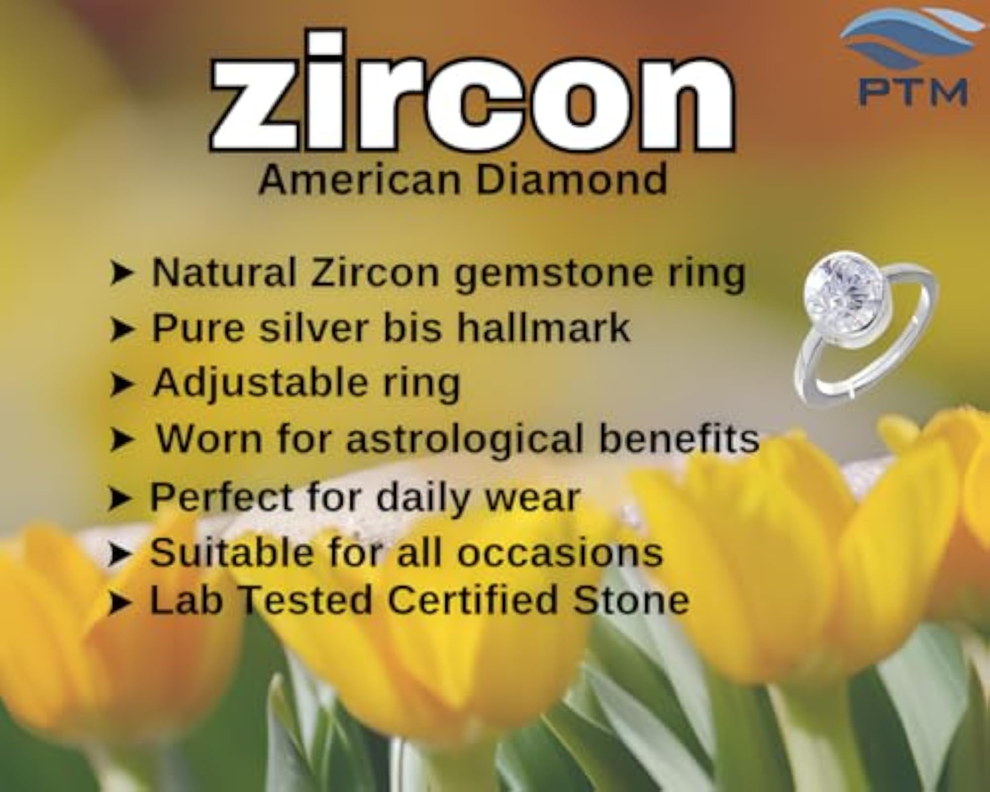 Women's American Diamond 925 Sterling Silver Adjustable Ring, Astrological Gemstone