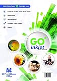 Impermeable. 50 hojas A4 230gsm brillo Papel fotográfico: alto blanco brillante impermeable, compatible con inyección de tinta y impresora de tinta a